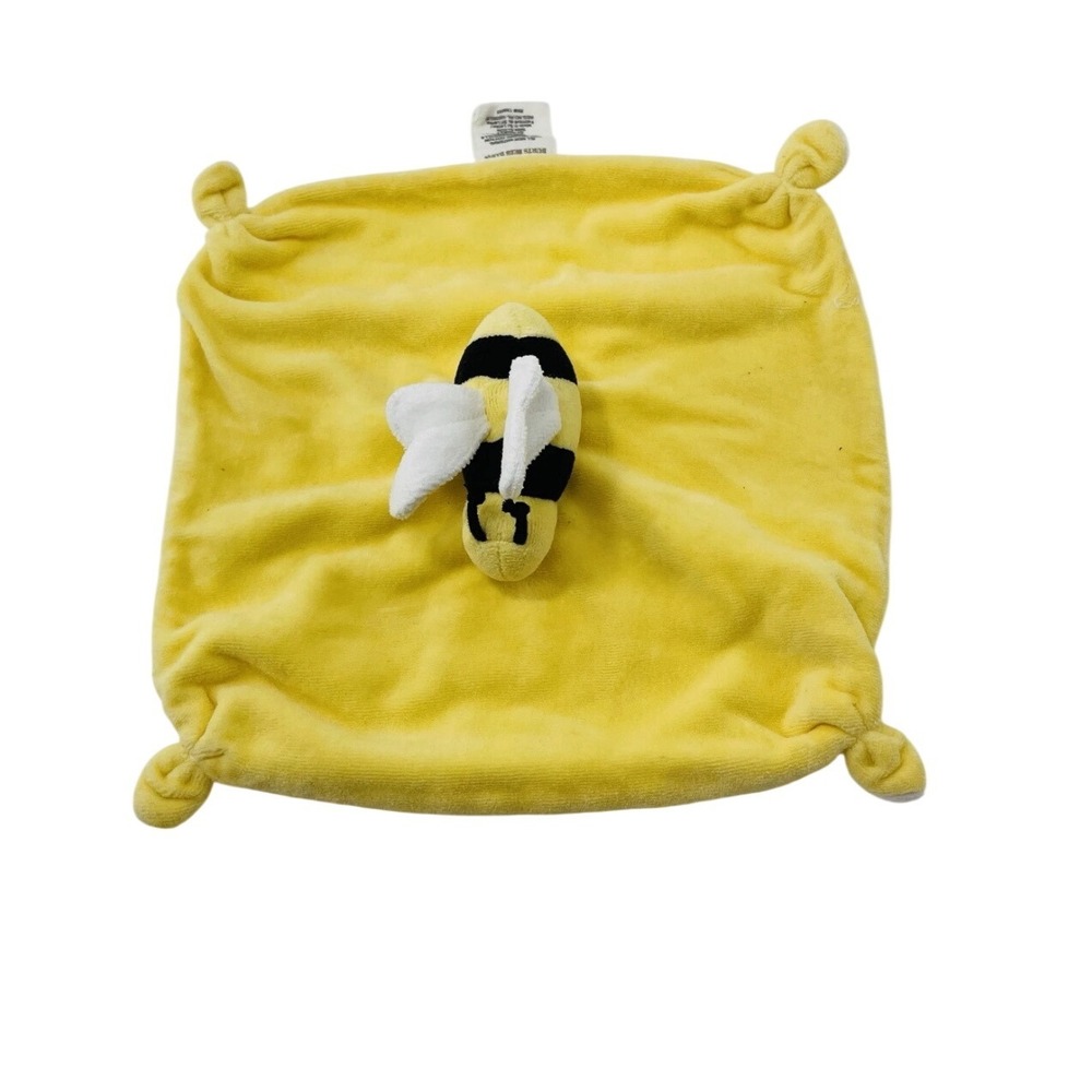 Burts Bees Baby Bumble Bee Lovey Security Blanket Yellow White Knotted Plush New - Picture 3 of 7